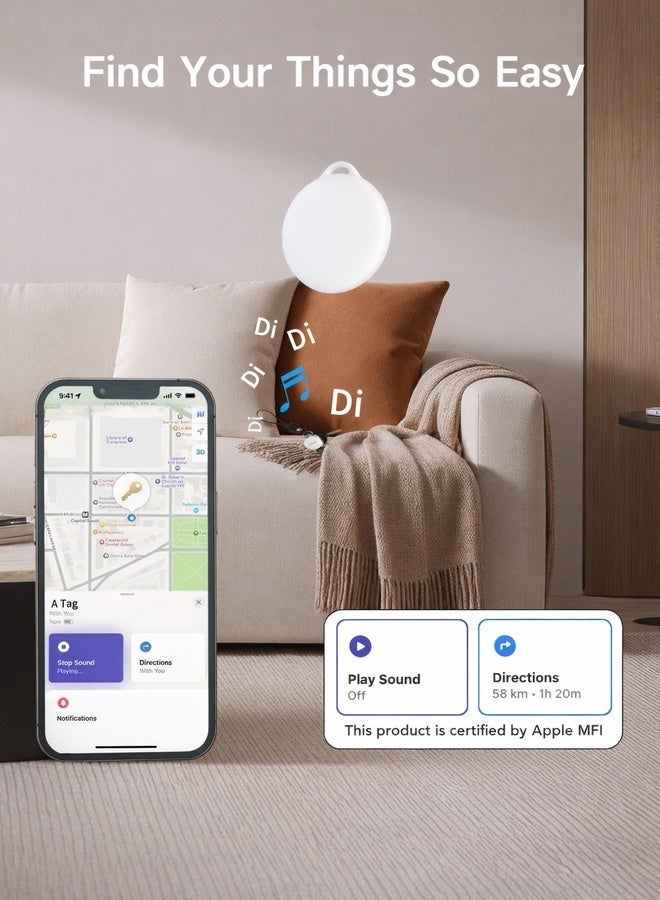 فونڤوي جهاز تتبع بلوتوث ذكي متوافق مع شبكة Find My من Apple – عبوة قطعتين مع غطائين واقيين (لنظام iOS فقط)، محدد للمفاتيح والحقائب والمحافظ والأمتعة والحيوانات الأليفة - Image 4